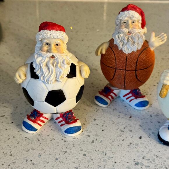 3 Vintage Sports Santa Christmas Bobblehead Figurines Soccer Baseball Basketball - Picture 7 of 12